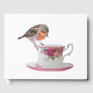 Robin on a tea cup guest book