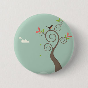 Robin on a Tree 6 Cm Round Badge