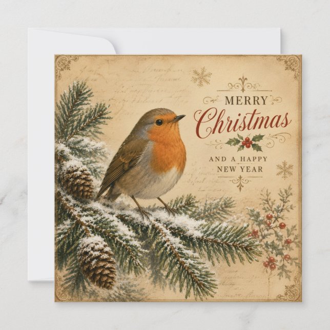 robin on a tree flat card (Front)