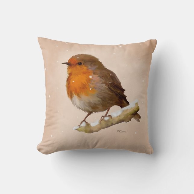 Robin on branch cushion (Front)
