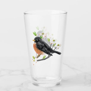 Robin on Dogwood Glass Tumbler