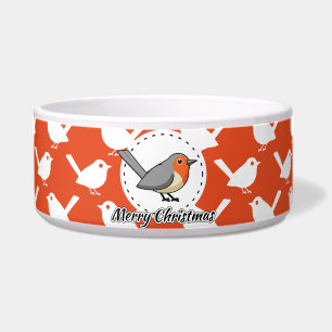 Robin on Orange White Bird Pattern - Merry Xmas