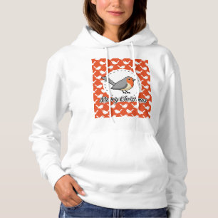 Robin on Orange White Bird Pattern - Merry Xmas Hoodie