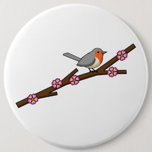 Robin on Sakura 6 Cm Round Badge