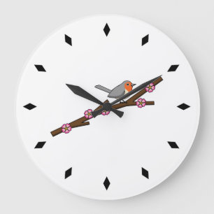 Robin on Sakura Large Clock