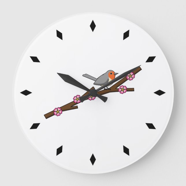 Robin on Sakura Large Clock (Front)