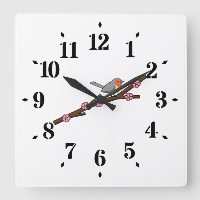 Robin on Sakura Square Wall Clock (Front)