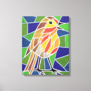 Robin on Stained Glass Canvas Print