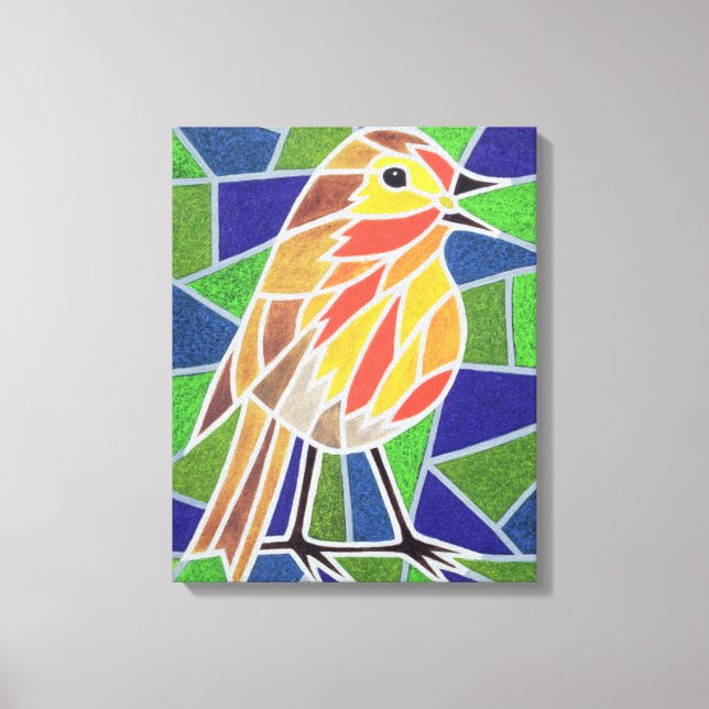 Robin on Stained Glass Canvas Print (Front)