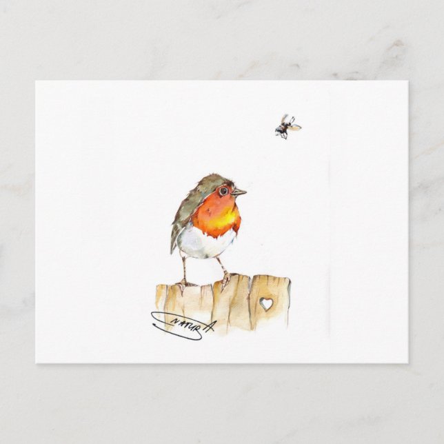 Robin Original Watercolor Design Postcard (Front)