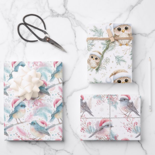 Robin Owl Patterns Southern Hemisphere Christmas  Wrapping Paper Sheet (Front)