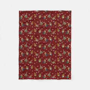 Robin Party Fleece Blanket (Burgundy)