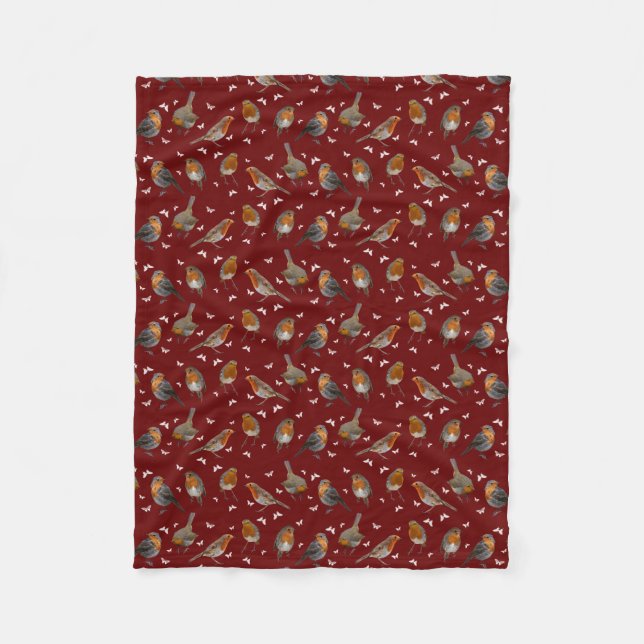 Robin Party Fleece Blanket (Burgundy) (Front)