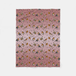 Robin Party Fleece Blanket (Dusty Pink)