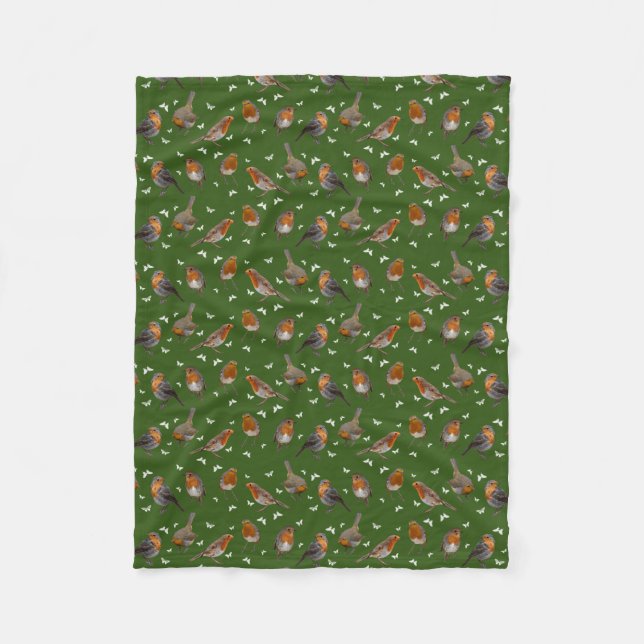 Robin Party Fleece Blanket (Green) (Front)