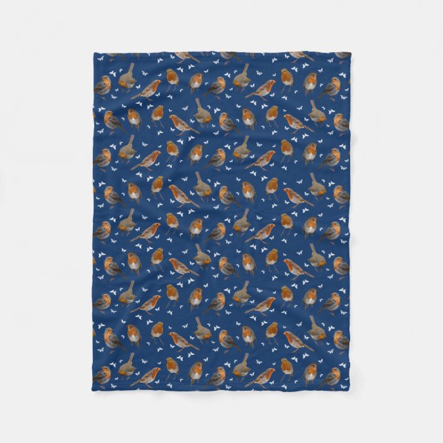 Robin Party Fleece Blanket (Navy) (Front)