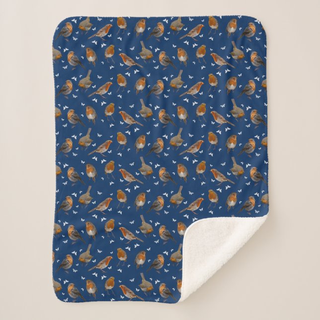 Robin Party Sherpa Blanket (Navy) (Front)