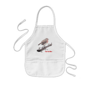Robin perched on ivy leaf wild bird kids apron