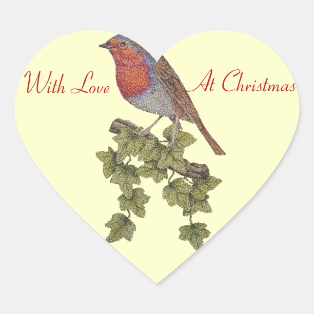 Robin perched on ivy leafs wild birds heart sticker (Front)