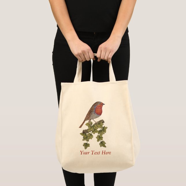 Robin perched on ivy leafs wild birds tote bag (Front (Product))