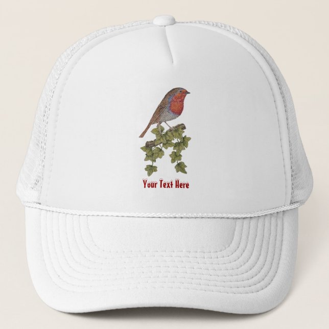 Robin perched on ivy leafs wild birds trucker hat (Front)