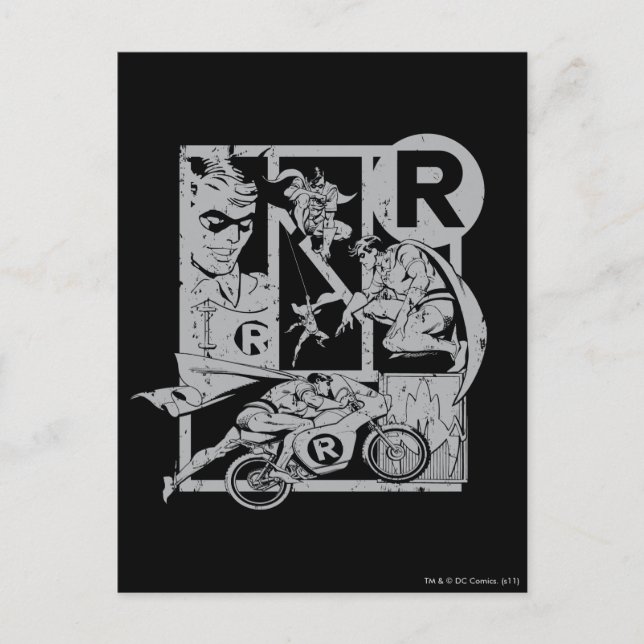 Robin - Picto Grey Postcard (Front)
