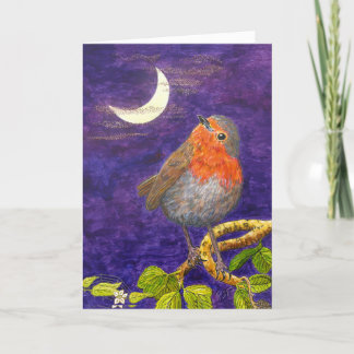 Robin pondering the Moon Christmas Card