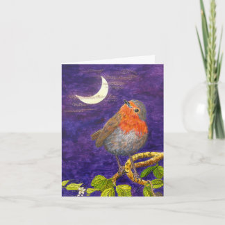 Robin pondering the Moon Christmas Card