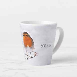 Robin red bird snow name latte mug
