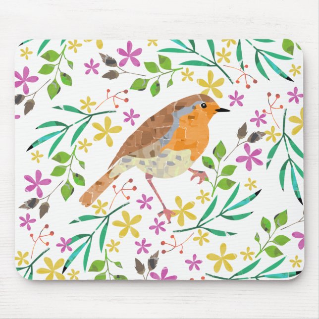 Robin Red Breast, bird of Christmas Mouse Mat (Front)