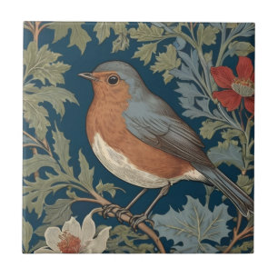 Robin Red Breast Bird William Morris style Left Tile