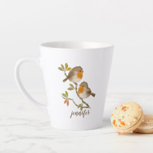 Robin Redbreast Birds Personalised Latte Mug