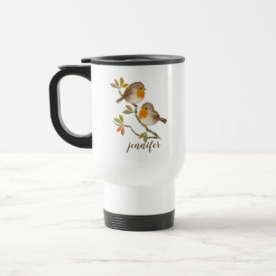Robin Redbreast Birds Personalised Travel Mug