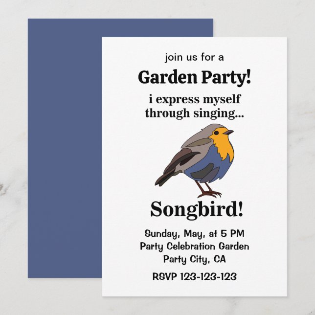Robin Redbreast Songbird Garden Party Invitation (Front/Back)