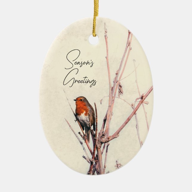 Robin Season’s Greetings  Ceramic Tree Decoration (Front)