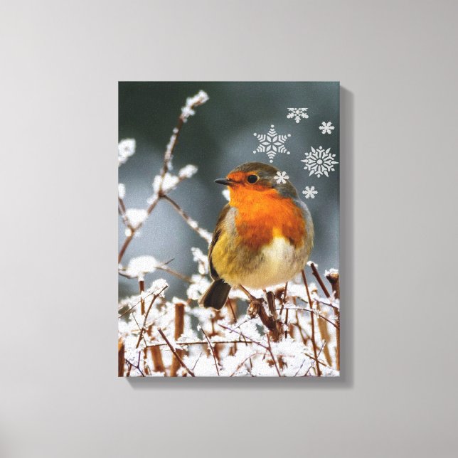 Robin Songbird  with Snowflakes Canvas Print (Front)