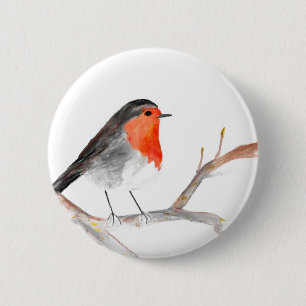 Robin watercolor Christmas bird festive vintage 6 Cm Round Badge