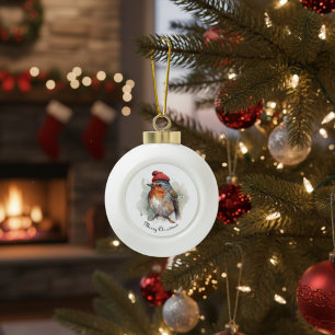 Robin Winter Delight, custom Ceramic Ball Christmas Ornament