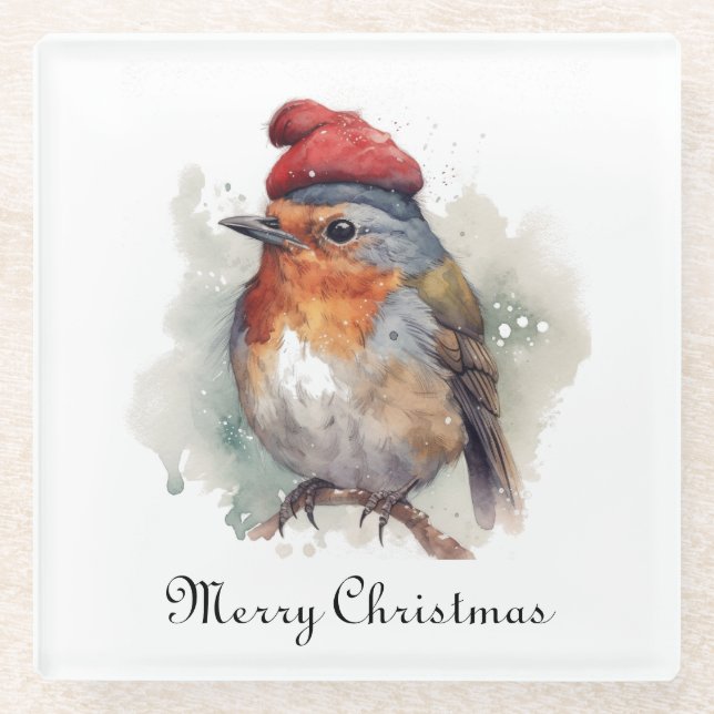 Robin Winter Delight, custom Glass Coaster (Front)