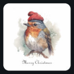 Robin Winter Delight, custom Square Sticker<br><div class="desc">Add a personalised touch of winter charm to anything with our "Robin Winter Delight" customisable sticker. This delightful sticker features the charming watercolor illustration of a robin, bundled up for winter in a festive red and white striped beanie topped with a fluffy pompom. This beloved little bird brings a whimsical...</div>