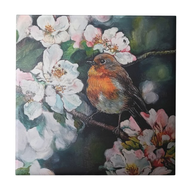 Robin with cherry blossom tile (Front)