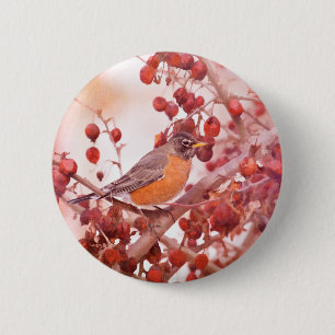 Robin With Red Berries 6 Cm Round Badge