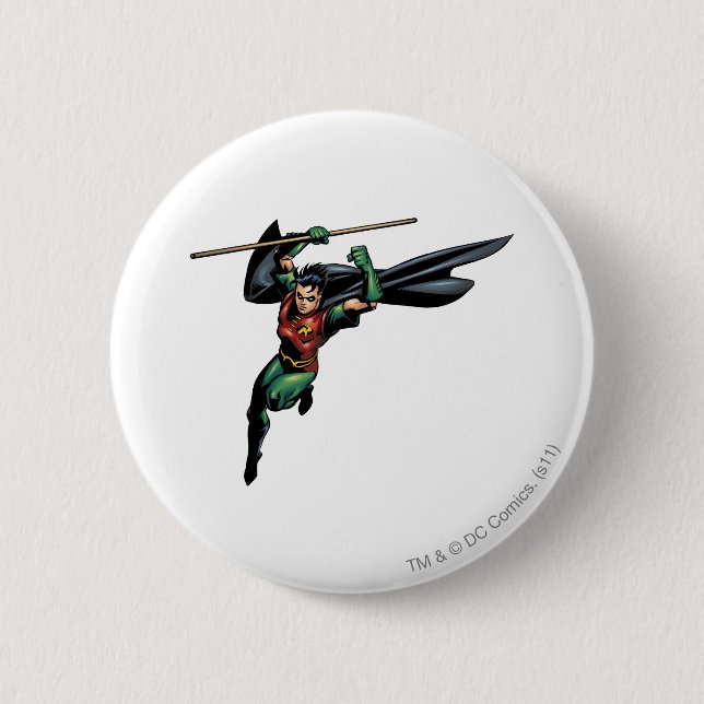 Robin with Staff - Leaps 6 Cm Round Badge (Front)