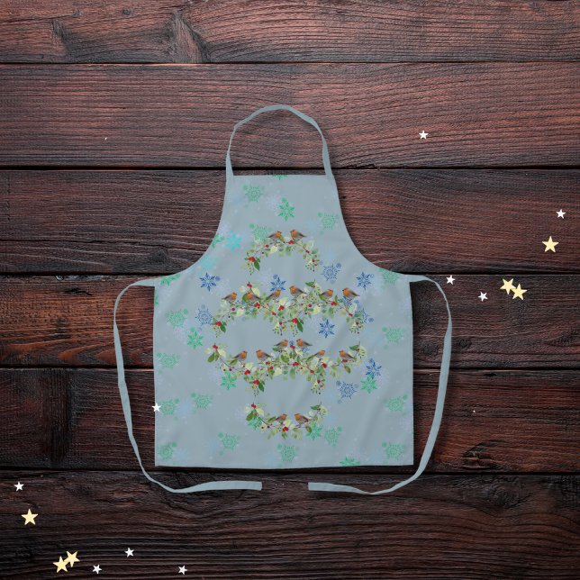 Robin, wreaths, and snowflakes grey apron (Creator Uploaded)