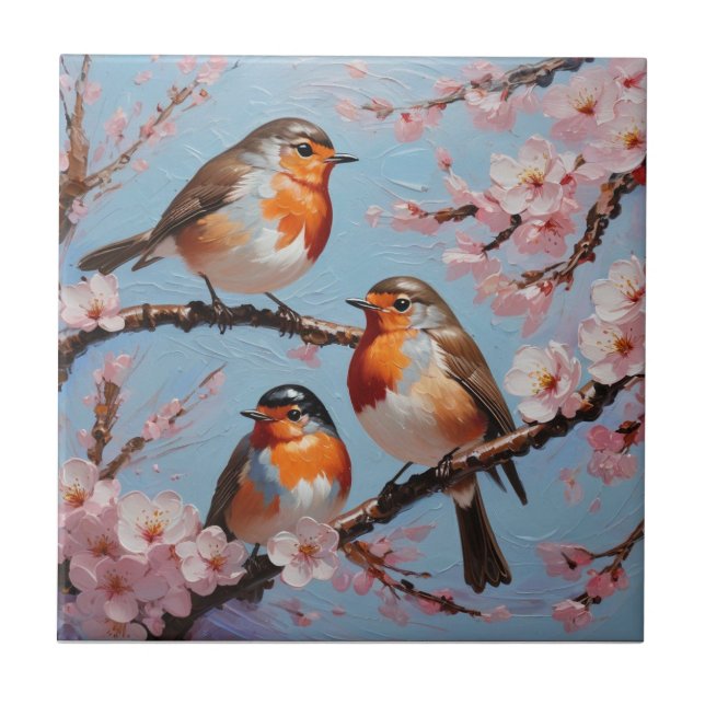 Robins and cherry blossoms tile (Front)