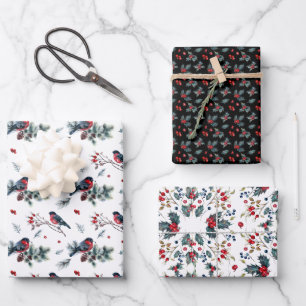 Robins and Christmas Holly Coordinated   Wrapping Paper Sheet