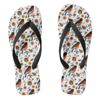 Robins And Flowers Flip Flops