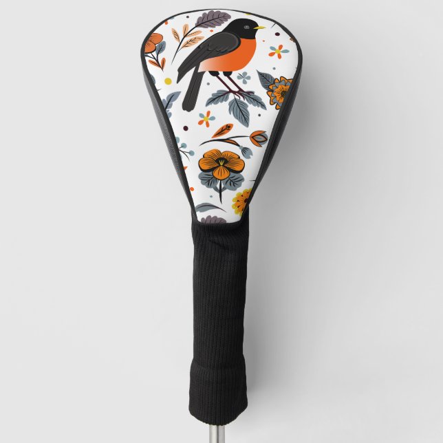Robins And Flowers Golf Head Cover (Front)