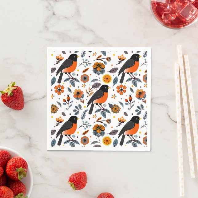 Robins And Flowers Napkin (Insitu)