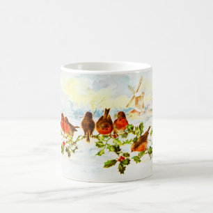 Robins and holly coffee mug